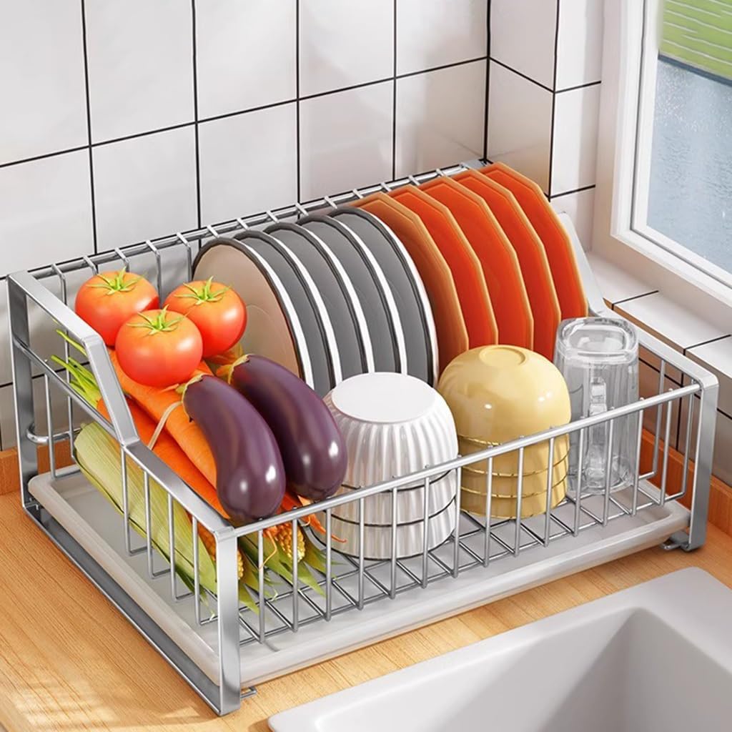 Scolapiatti Dreamhigh Con Sgocciolatoio - Porta Posate E Bicchieri, Anti-Ruggine, Per Famiglie 3-5 Persone - Foto 9