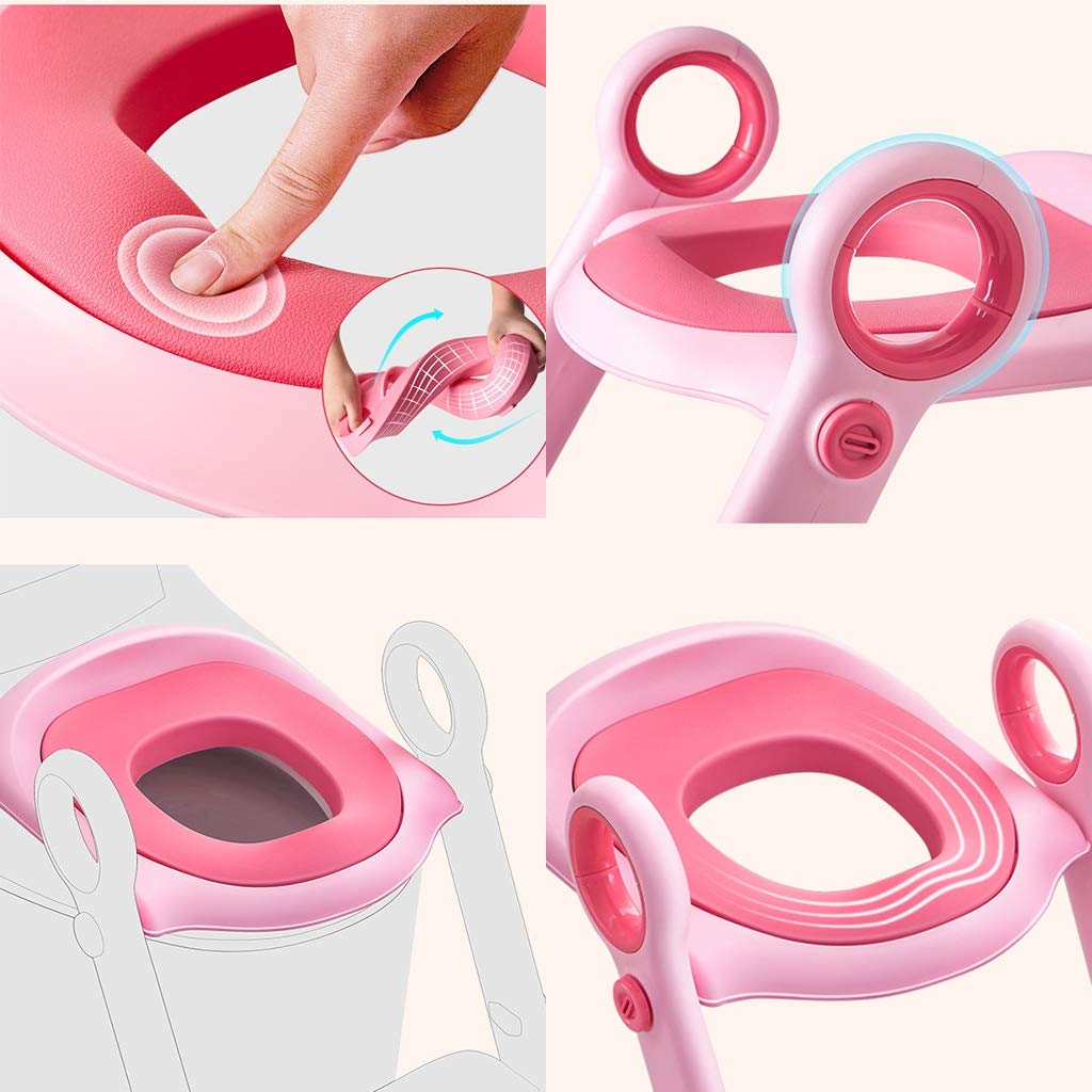 Toilette Töpfchen mit Trittleiter, Ergonomie Portable Einstellbar Töpfchentrainer Sicher Robust Falten Fußbank Zum Bad Junge Mädchen (Farbe : Rosa, Größe : A)