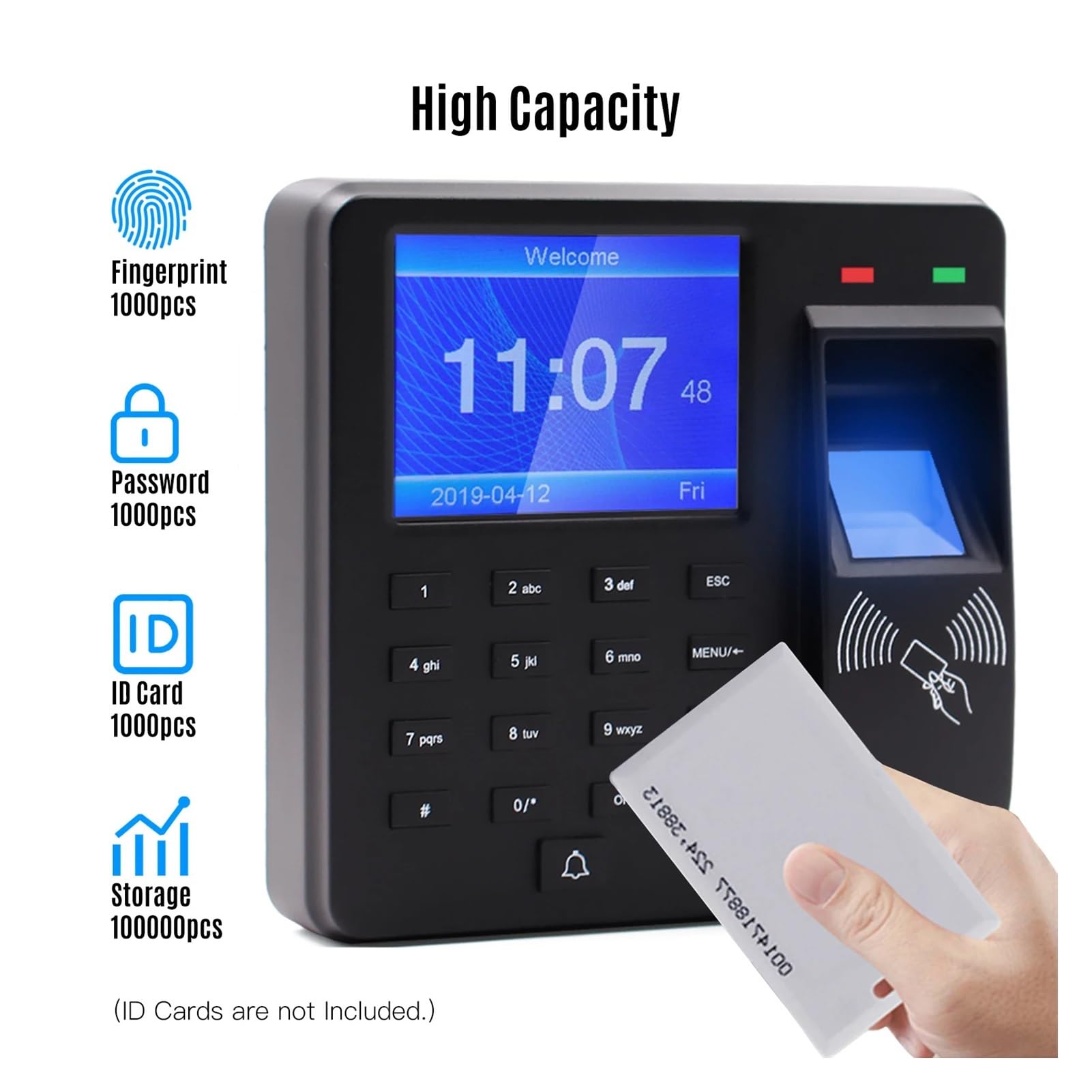 Control Horario Empleados, Reloj de control de acceso, máquina de control de asistencia con reconocimiento de huellas dactilares, contraseñas y tarjetas de identificación, reloj de control de asistenc