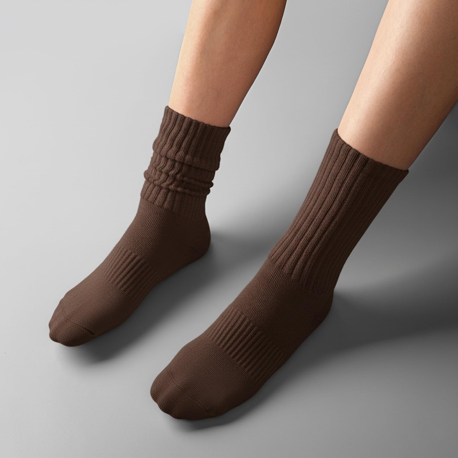 Womens Scrunch Crew Socks: Retro Solid Slouch Mid Calf Socks - Cotton Casual Athletic Socks: 6-11 C06-brown/Khaki/Cream