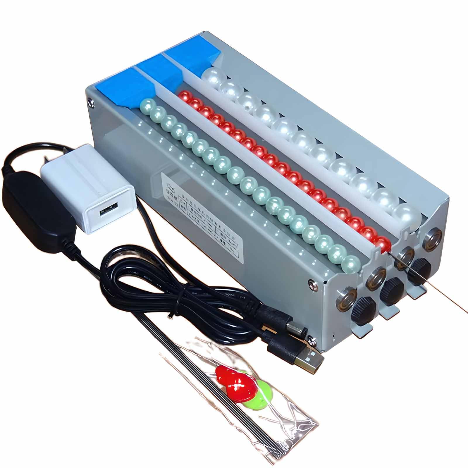 Elektryczna maszyna do koralików, 3-17 mm 3-kanałowa przędzarka do koralików ze stali nierdzewnej, przenośna maszyna do nawlekania koralików, regulowane automatyczne wyrównanie igły, do projektowania