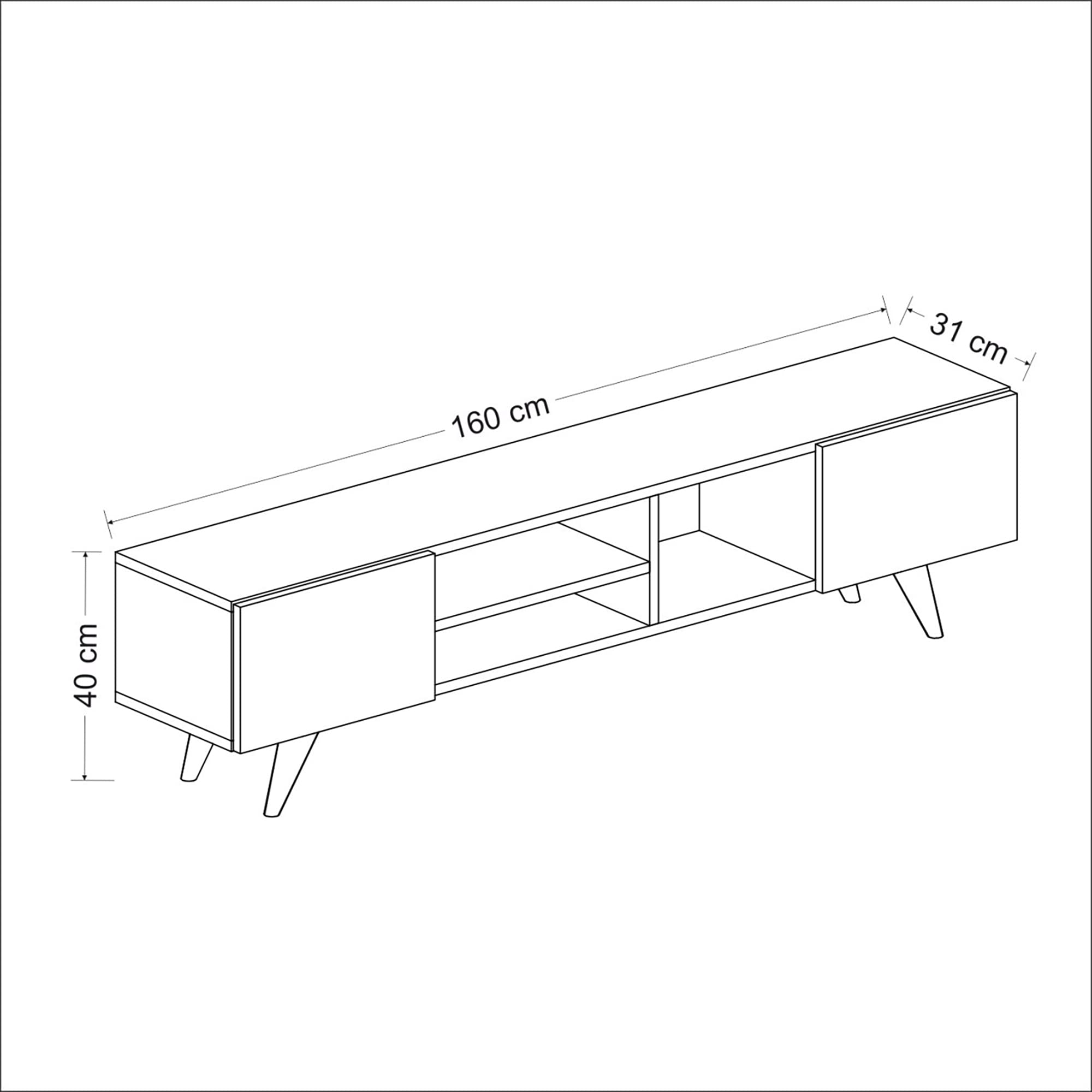 [en.casa] Mobile Porta TV (AxLxP) 40 x 160 x 31 cm Consolle Basso Contenitore con Scomparti Aperti e Chiusi con Ante a Ribalta - Rovere/Nero