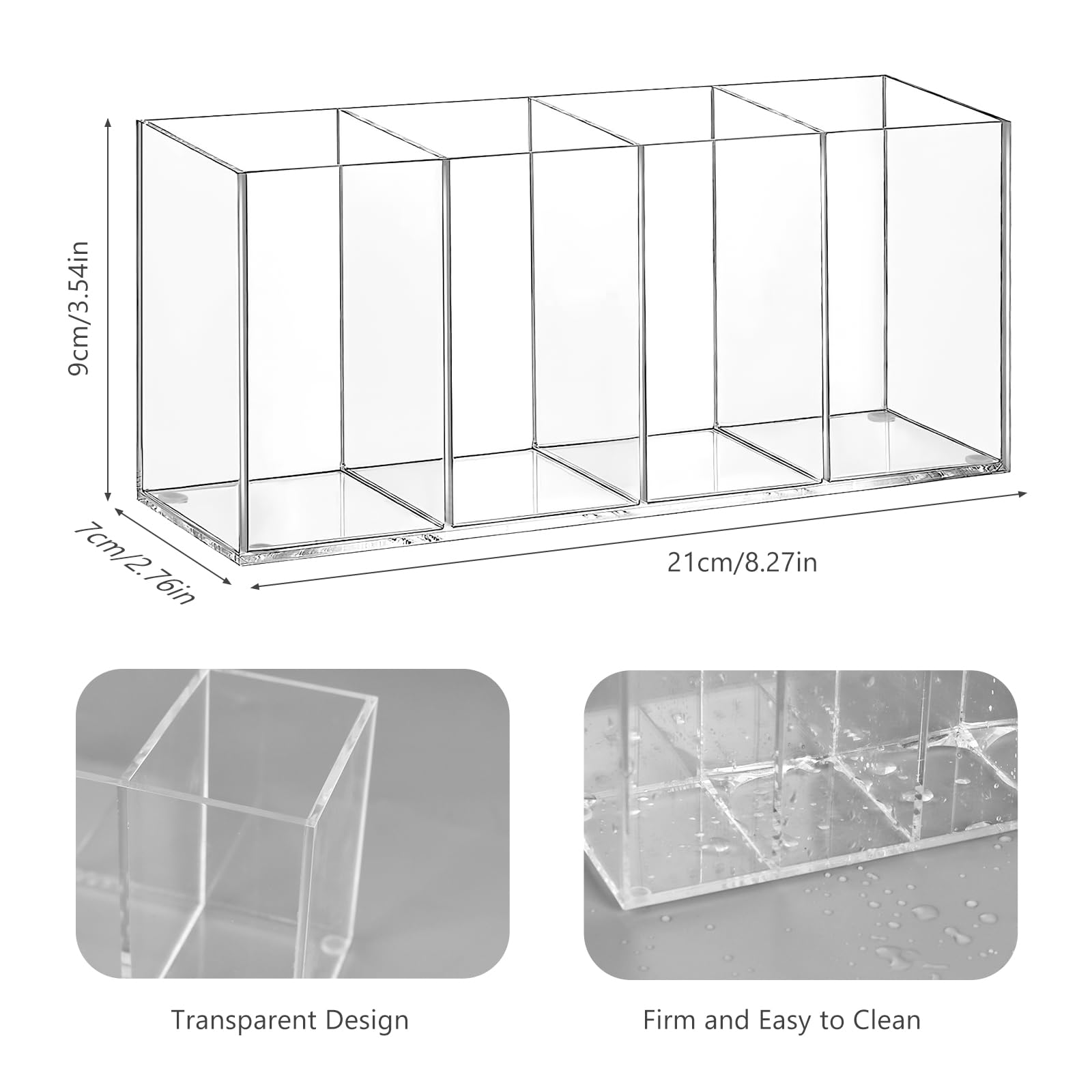 Top-spring Acrylic Pen Pencil Holder, 4 Compartments Clear Desk Organiser for Pens Pencils, Makeup Brushes - Image 4