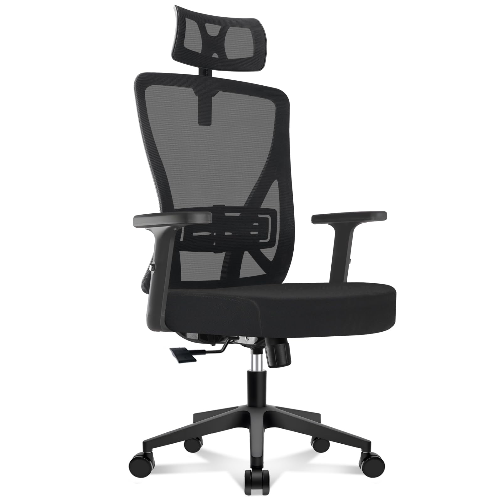 Durrafy Chaise de Bureau Ergonomique, Appui-Tête & Support Lombaire Réglables, Accoudoirs Rabattables, Maille Respirante, 130° Inclinaison（Ne Peut Pas être verrouillé）, 150kg Charge. (Noir)