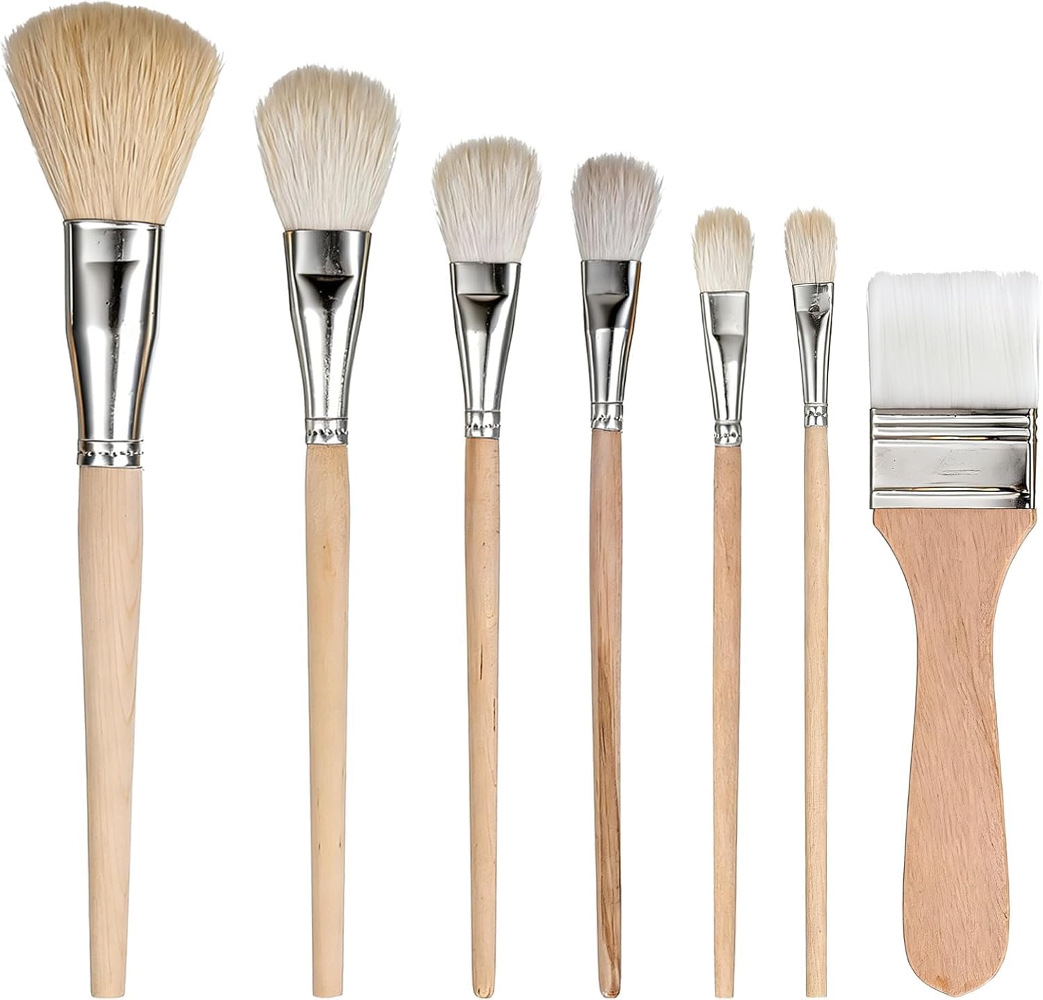 Aikaka 7 PCS Acrylic Paint Brushes, Versatile Wooden Painting Brush Goat Hair Brush Mop Brushes for Blending Painting Brushs for Acrylic Watercolor Oil Paintings Art Crafts Pottery