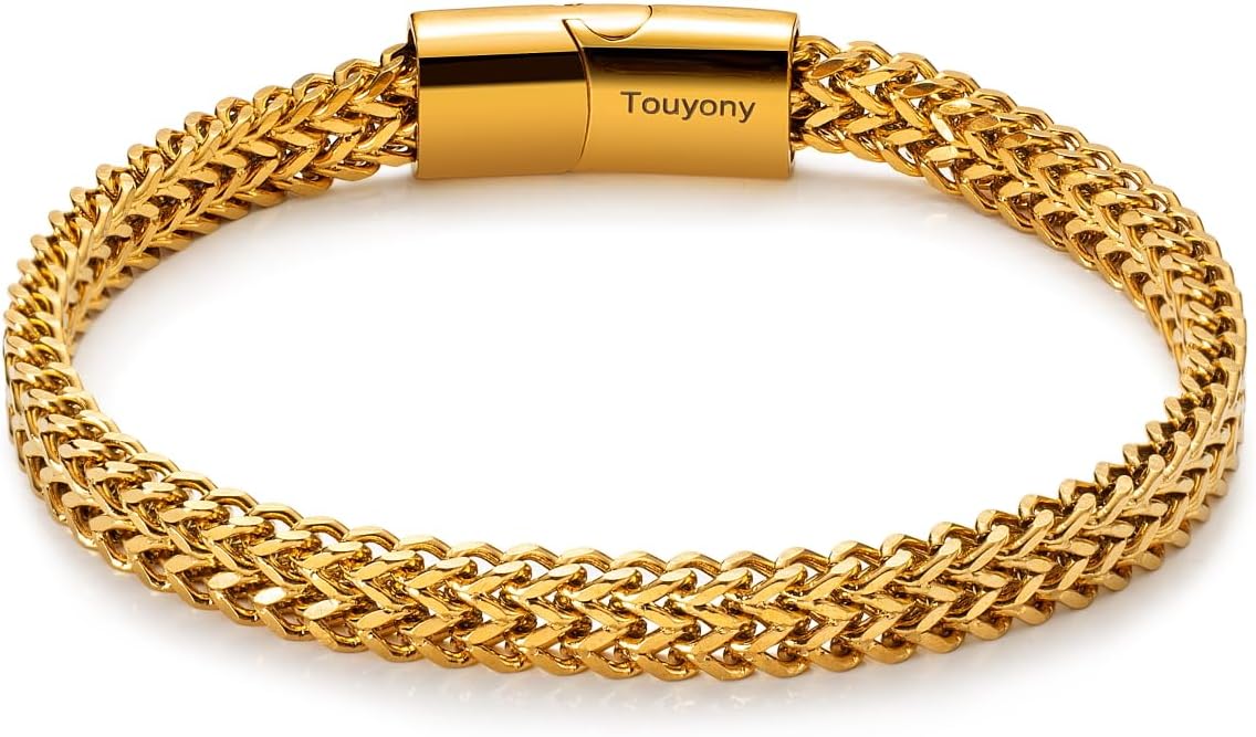 Men's Stainless Steel Bracelet Gold & Silver Adjustable Wristband for Men Cuban Franco Chain Bracelet - Stylish Gift for Sons Boyfriends Husband - Durable and Elegant Men's Bracelet - Image 6