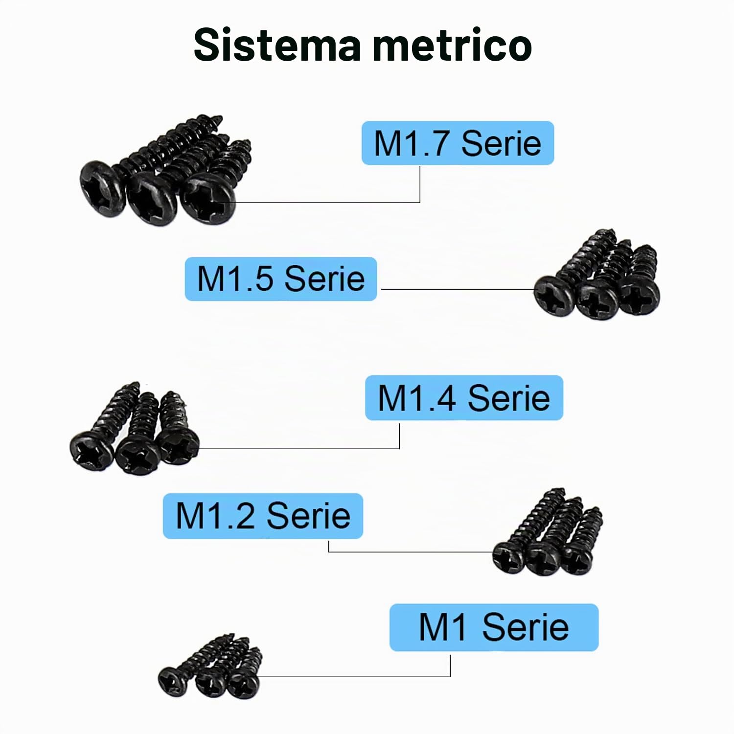 750 pezzi piccole viti a croce a testa tonda, mini viti autofilettanti 15 tipi M1 M1.2 M1.4 M1.5 M1.7 nero - micro viti di riparazione elettronica, per telefoni occhiali da polso.