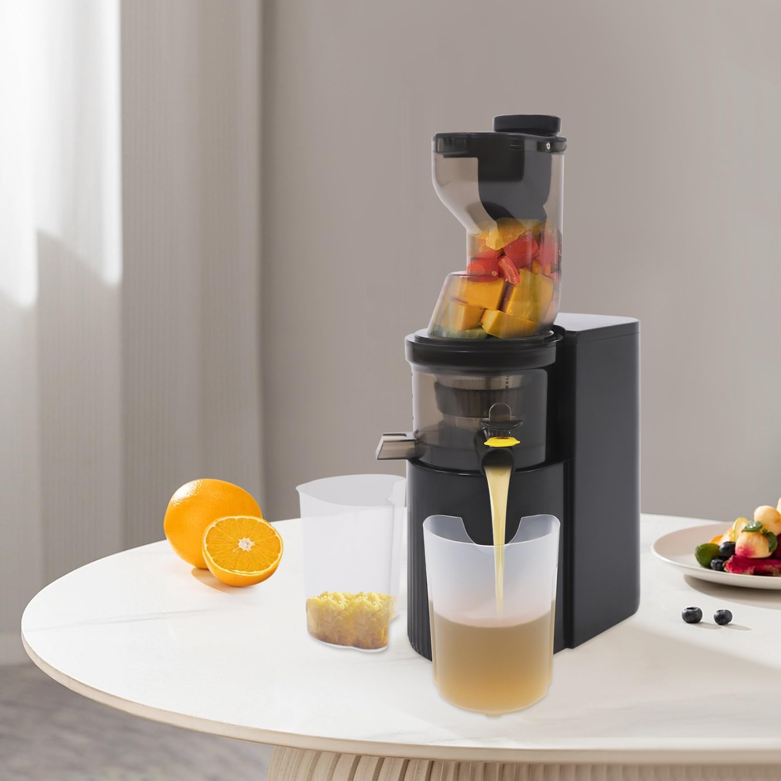 Centrifugeuse à froid en spirale - 800 W - Presse-fruits et légumes - Extracteur de jus lent pour grenades, pommes, oranges, pastèques, raisins (noir)