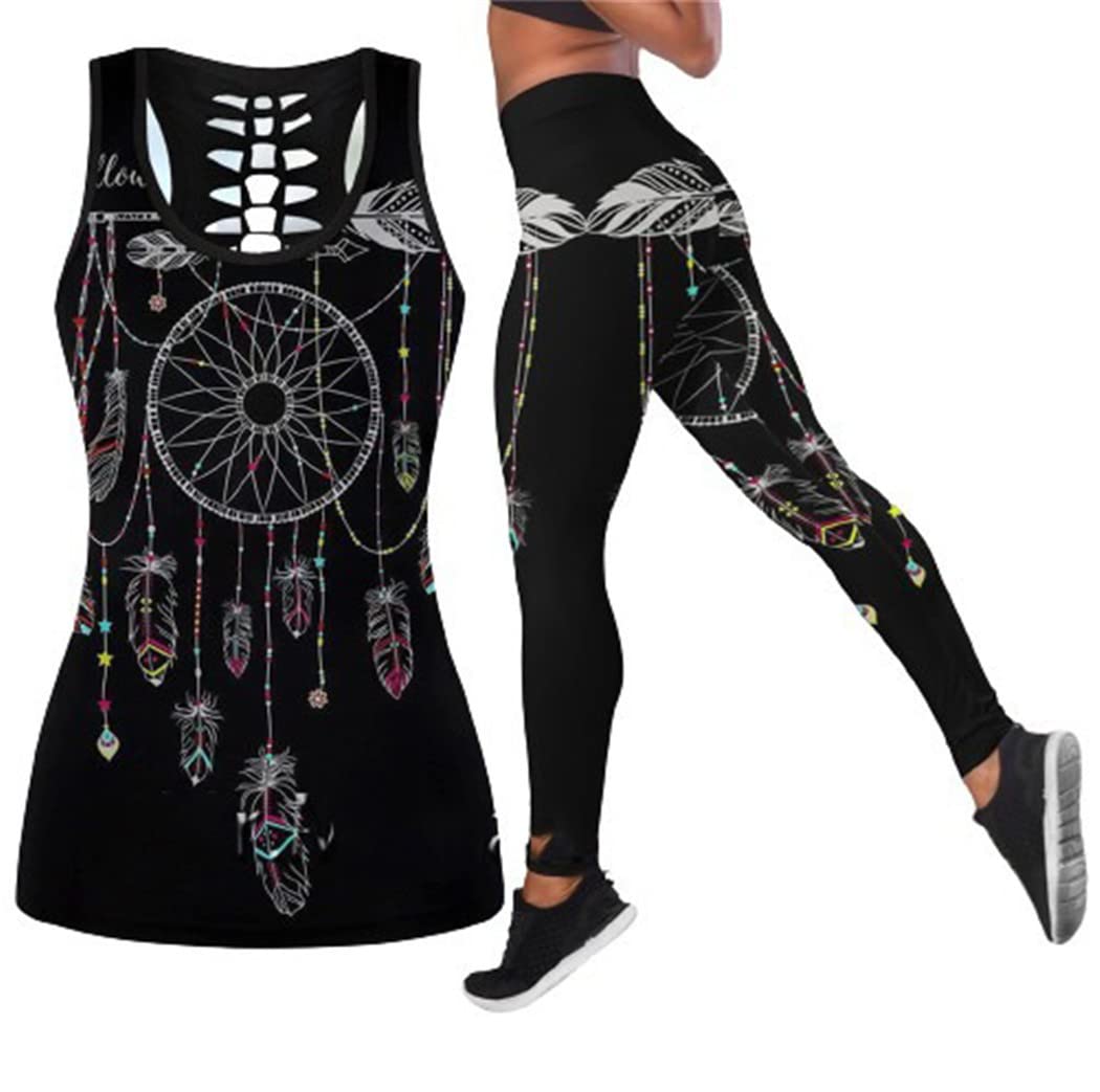 Legging 2 pièces plumes mandala 3D galbant pour masquer les imperfections - 5