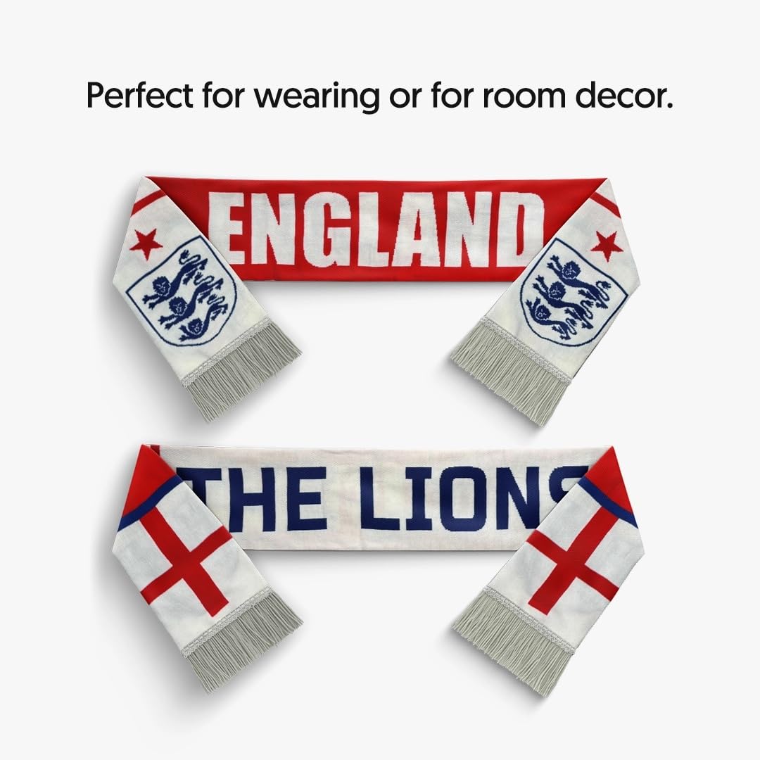 TACKLE FROM BEHIND England Knitted Football Scarf, 100% Wool, 48" x 7", Soft and Warm, with Hanger, Gift for Football Fans 1