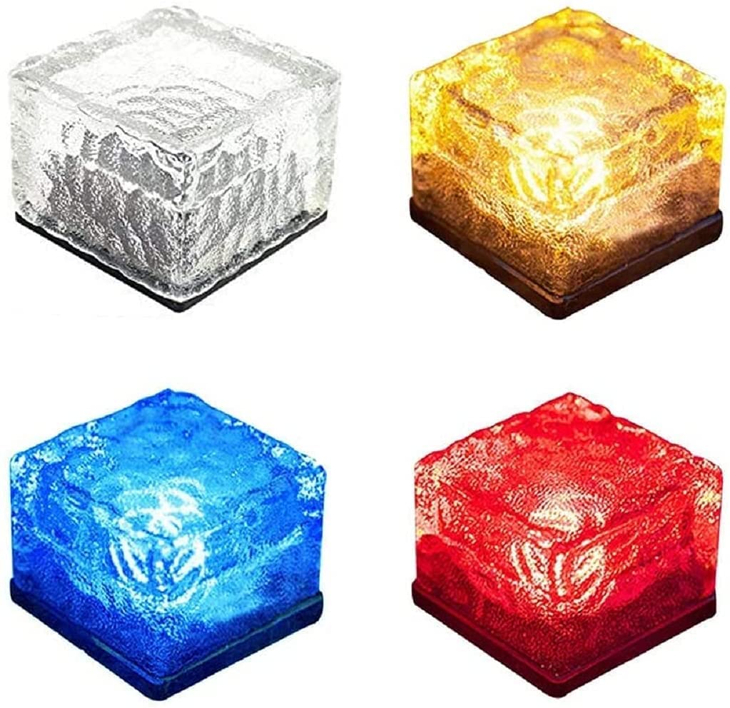 zhonghua Solar Brick Ice Lights, Solar Landscape Light Ice Cube Light Solar Ground Lights Waterproof for Garden Solar Glass Brick Lights (1 Pack, Multicolor)