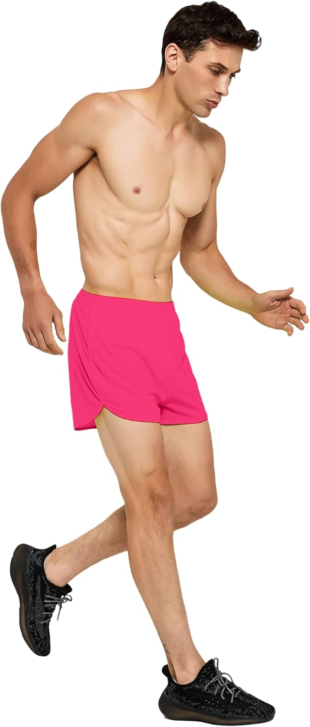 DEMOZU Men's 3" Neon Running Shorts - Bright Split-Leg Racing & Marathon Shorts with Liner for Speed Training - Image 3