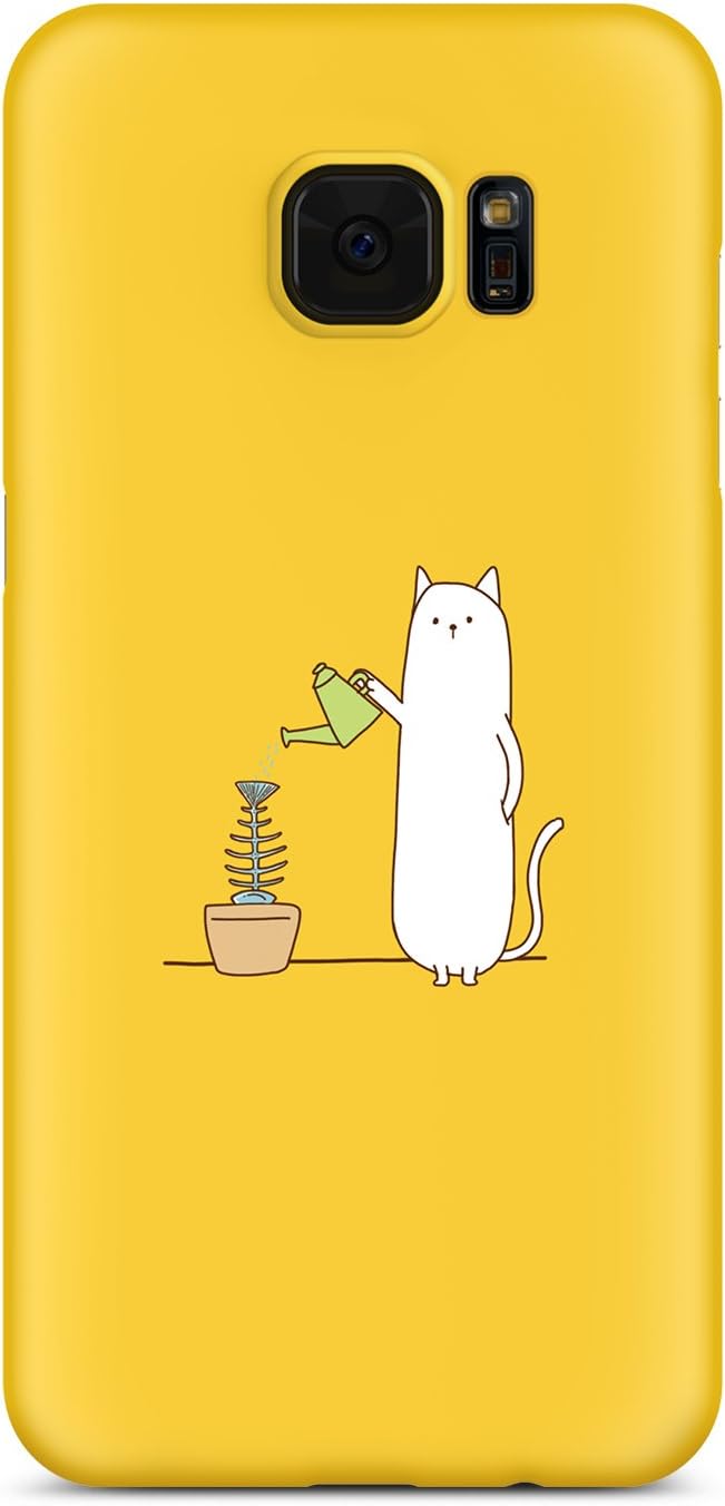 GVIEWIN Compatible Galaxy S7 Edge Case,Ultra Slim & Anti-Scratch Hard Plastic Matte with Cute Pattern Cover Case for Samsung S7 Edge - Cat/Yellow
