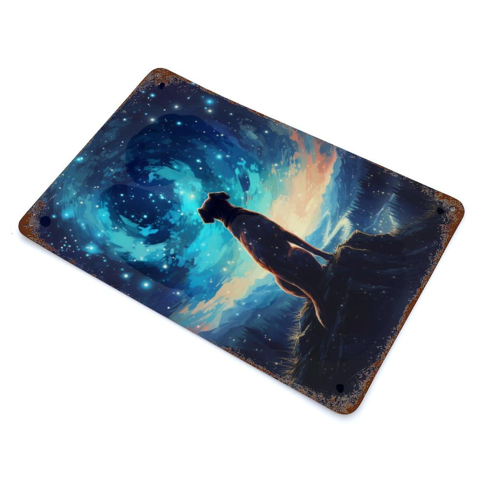 Cosmic Dog Vintage Wall Sign 11.8"x7.9", Rust Effect Metal Decor for Basement, Hobby Room And Garage Decor