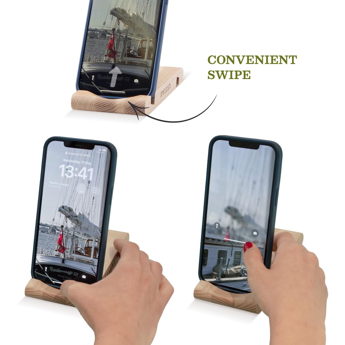 Holz-Handyhalter für Telefon und Tablet - Phone Holder Schreibtisch, Phone Stand, Universelles Set aus 2 Haltern für Smartphones und Tablets aus natürlichem Holz