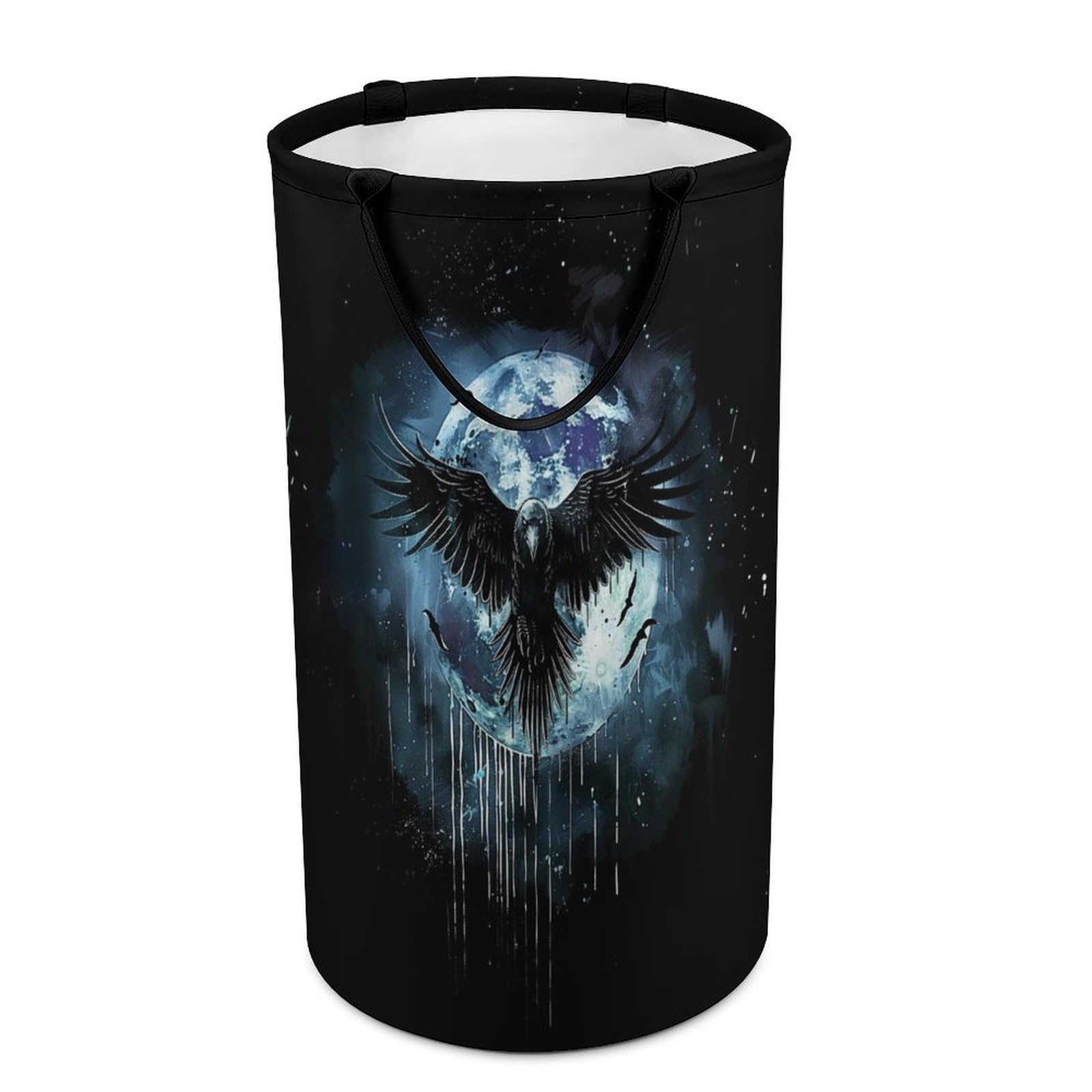 Raven Full Moon Graffiti Large Laundry Basket Laundry Hamper Bag Washing Bin Collapsible Tall With Handles Travel Bathroom College