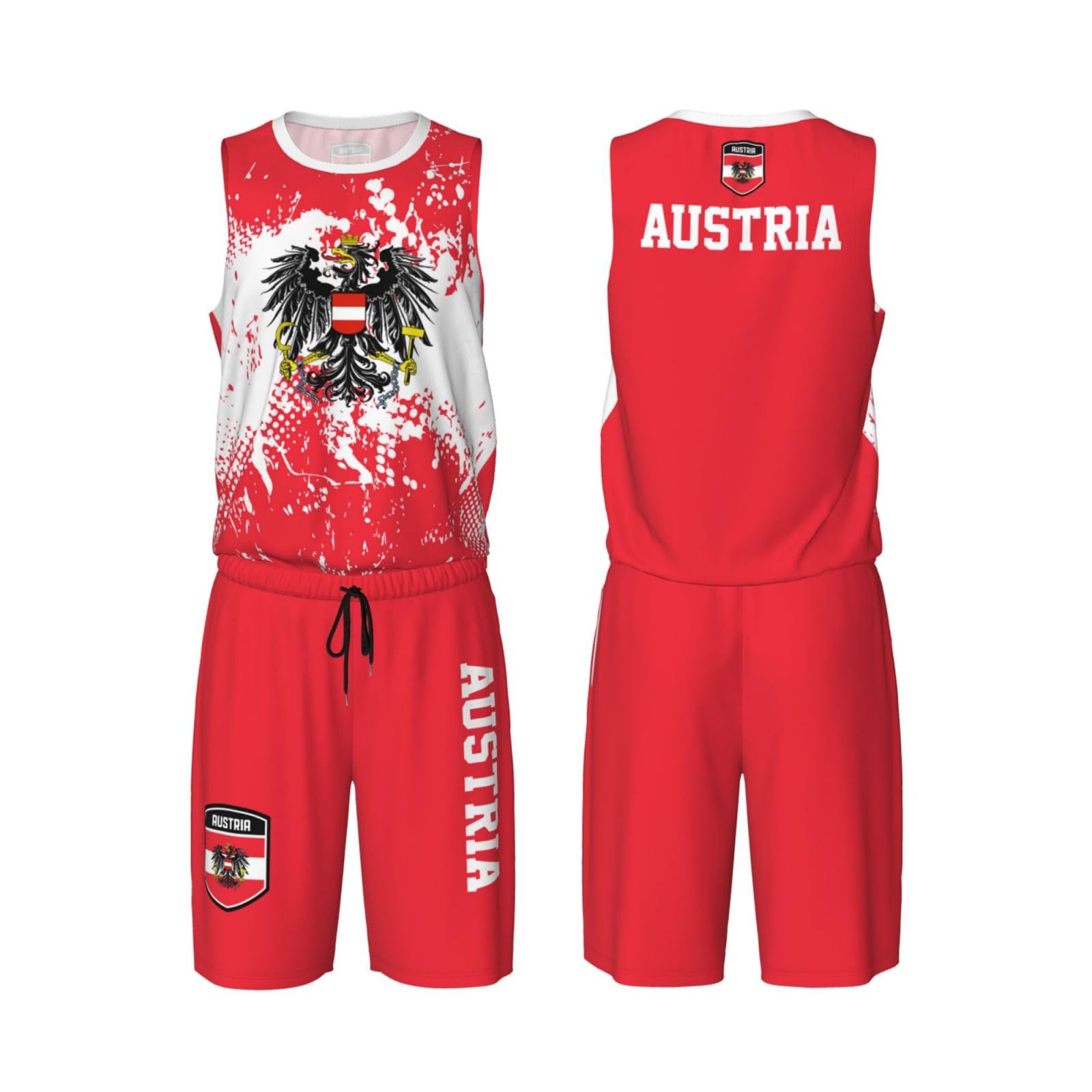 Austria Flag Grain (1) Basketball Jersey Uniform Suit for Men Women Adults Training Athletic Set
