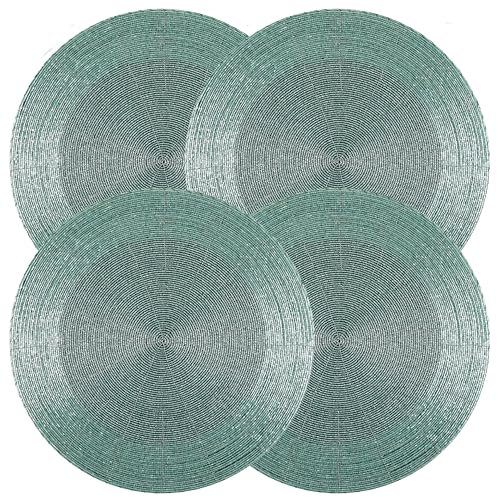 CLEENTABLE 4 Pcs Beaded Placemats - 13 Inch Round Glass Bead Table Mats with Cotton Backing - Elegant Charger Plates for Dining Table, Wedding, Party, or Holiday Décor (Aqua) CLEENTABLE 4 Pcs Beaded Placemats - 13 Inch Round Glass Bead Table Mats with Cotton Backing - Elegant Charger Plates for Dining Table, Wedding, Party, or Holiday Décor (Aqua)