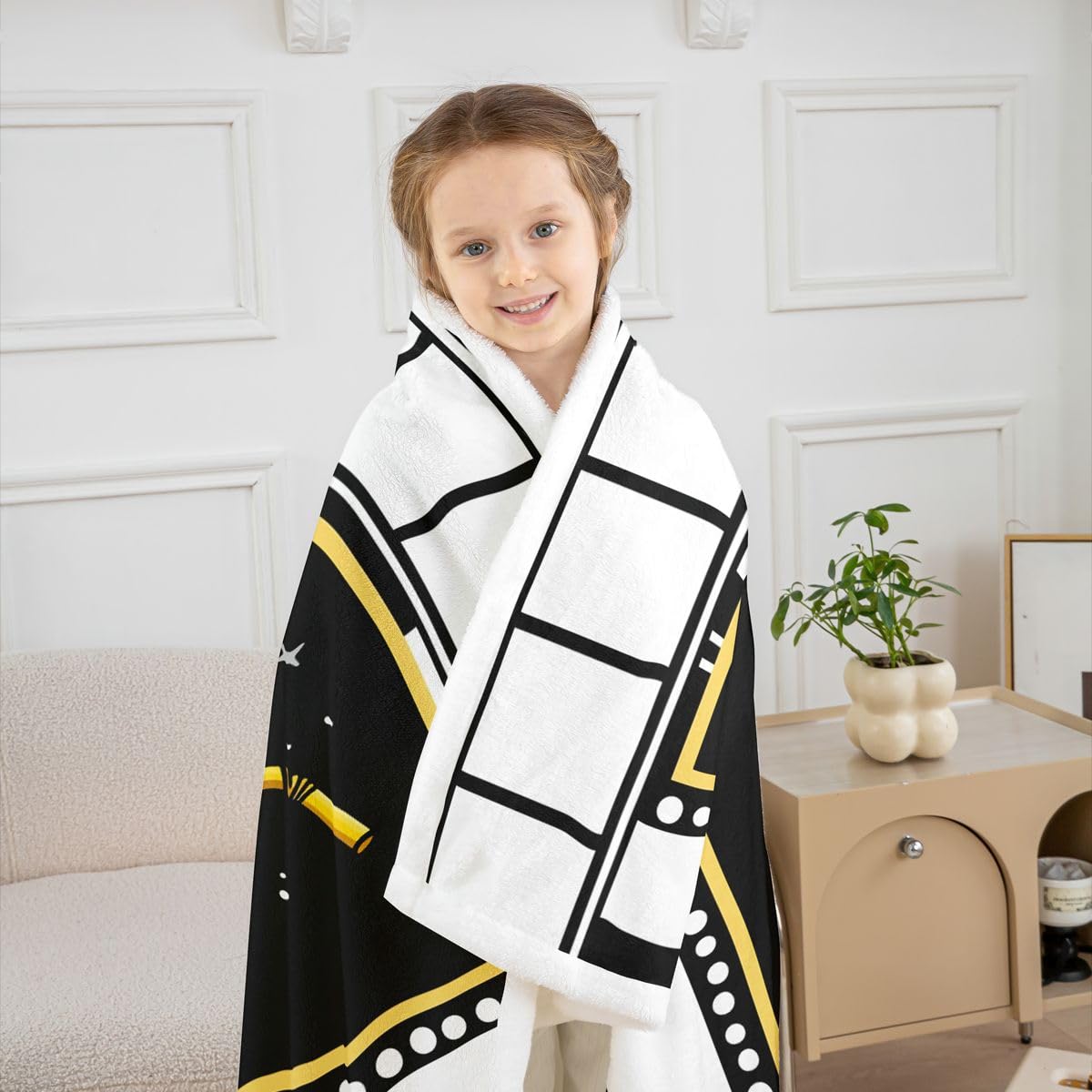 Homewish Coperta in pile a tema film Queen 229 x 229 cm, calda coperta Sherpa in peluche vintage con filmstrip pelosa, per festival, film, cinema, per letto, divano