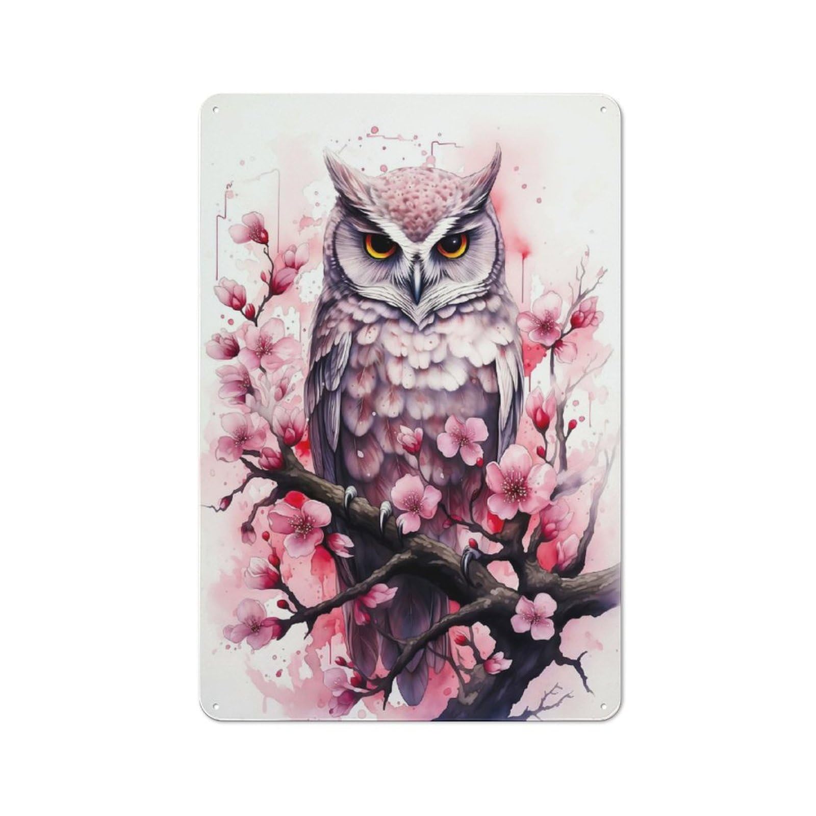 Junmoney Style-22 Cherry Blossom Owl Classic Metal Wall Decor 30X20cm, Tin Sign For Bar, Kitchen, Garage Or Games Room