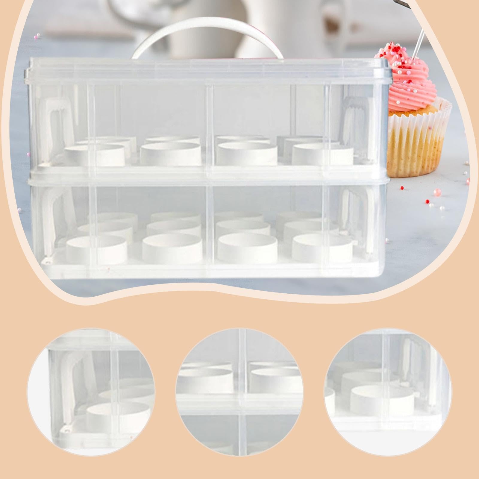 KESOTO Caja portatartas y Recipiente para con 24 Compartimentos, Resistente, de Doble Capa, con asa, Ideal para Pasteles de cumpleaños y repostería en, Blanco