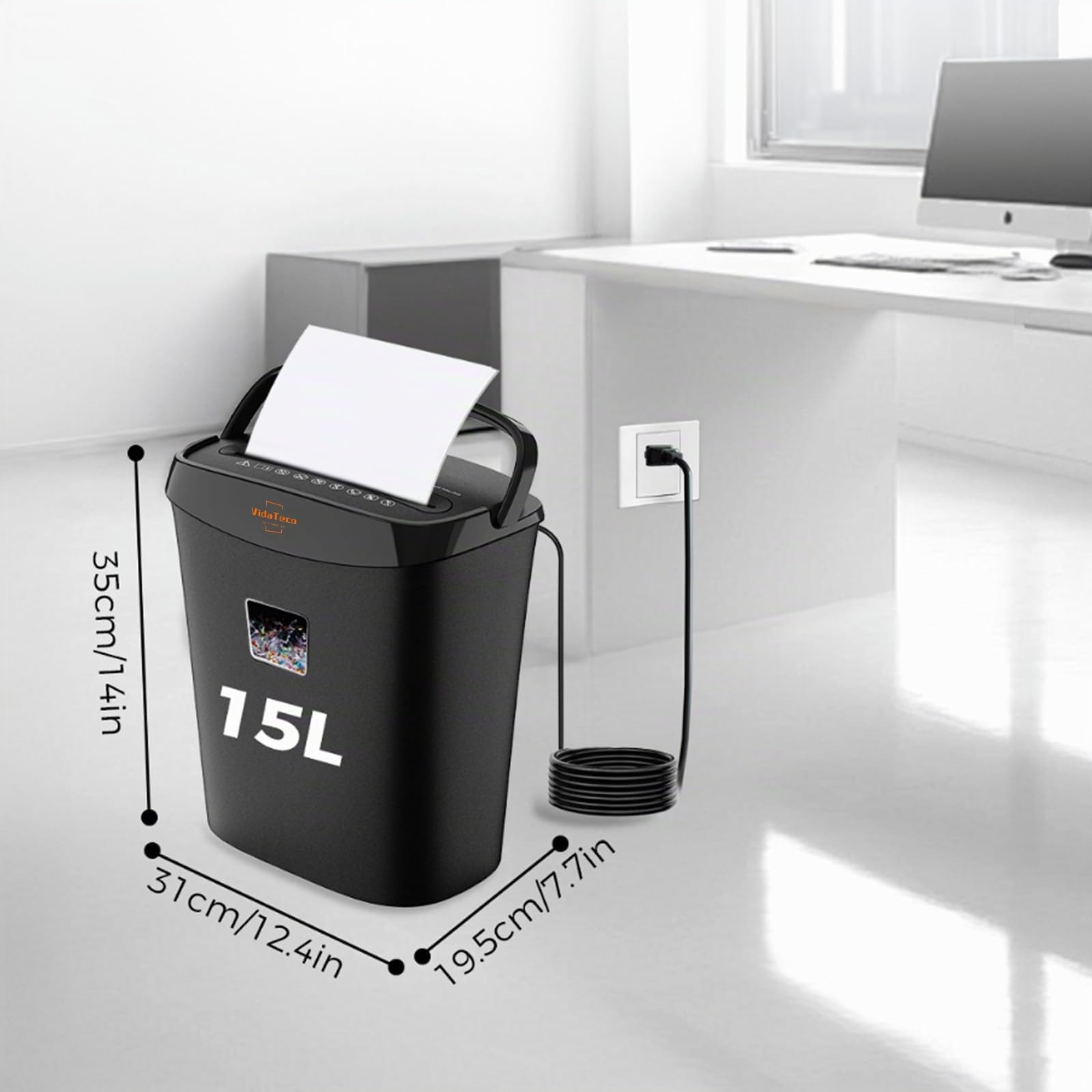 VidaTeco Destructora de Papel para Casa de 10 Hojas Contenedor de 15 L | Trituradora de Papel de Corte Transversal Que Destruye Papel Tarjetas Triturador con diseño de Mango portátil