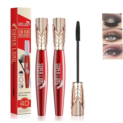 2 máscaras Yanquina súper largas de lujo, 4D impermeable y a prueba de sudor, máscara de alargamiento estéreo, máscara de pestañas de secado y no