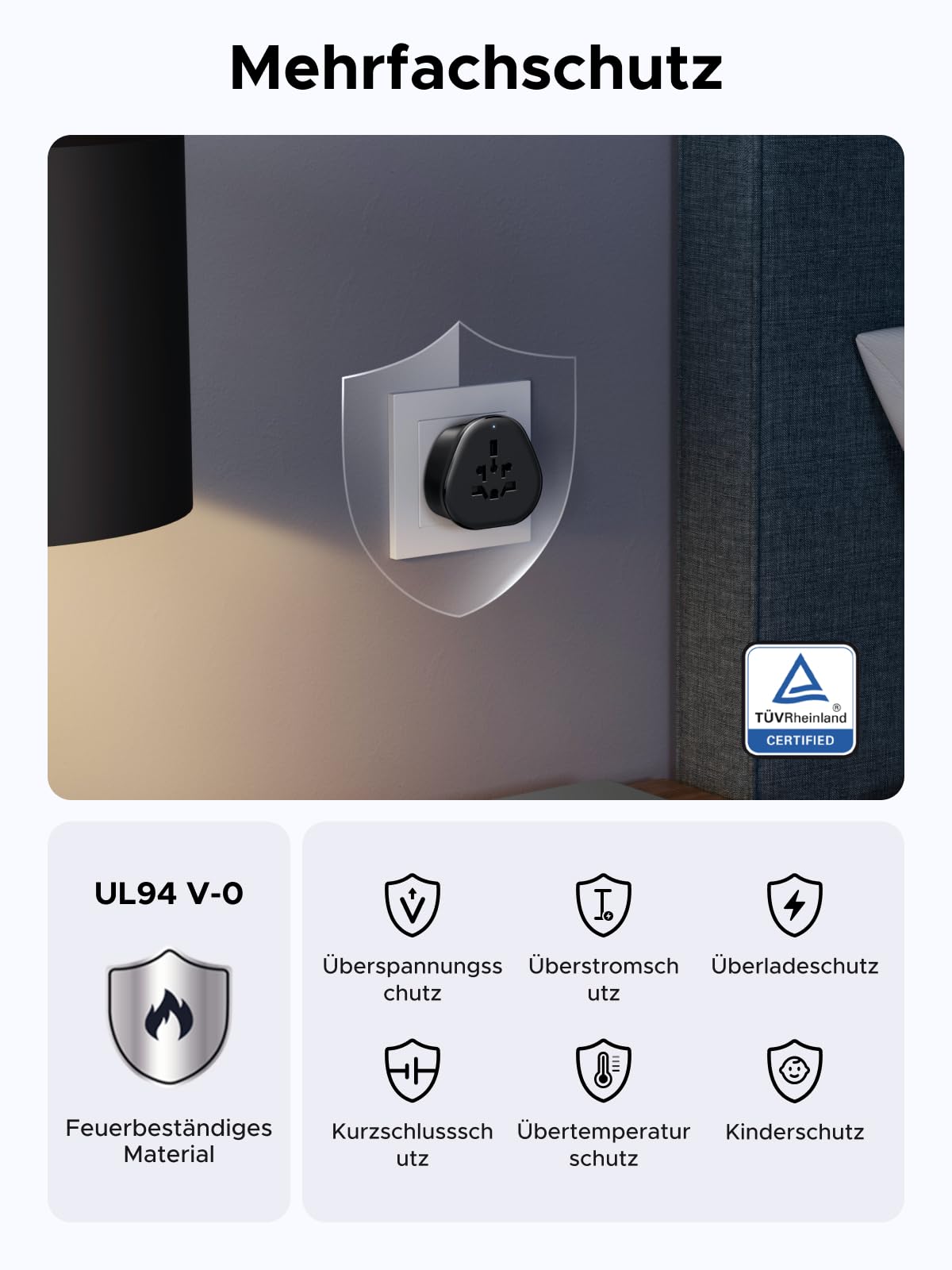 UGREEN Universal Reiseadapter für EU Steckdosen, weltweit kompatibel mit Deutschland, Korea, Thailand, Frankreich, Russland, US to EU Adapter, Adapter UK auf EU, 2300W Hochleistungsadapter (Type F) - 5