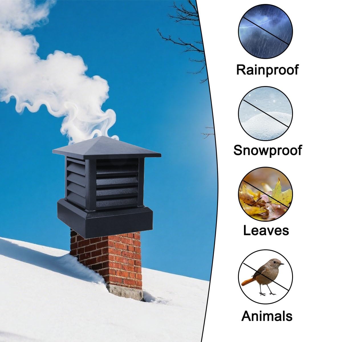 Remate de Chimenea de aleación de Aluminio, Cubierta de Chimenea de Lluvia for Techo, sombrerete de Chimenea con protección contra Animales, remates Cuadrados for chimeneas(25cm)