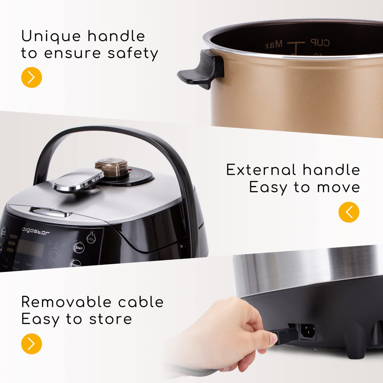 Aigostar Multicooker 7 en 1 Olla a presión eléctrica programable acero inoxidable 5L 900W