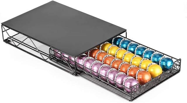 RECAPS Coffee Pod Holder Drawer Storage Coffee Pods Kitchen Organizer Compatible with Vertuoline Stores 40 Pods Black Color(Coffee Pods NOT Included)