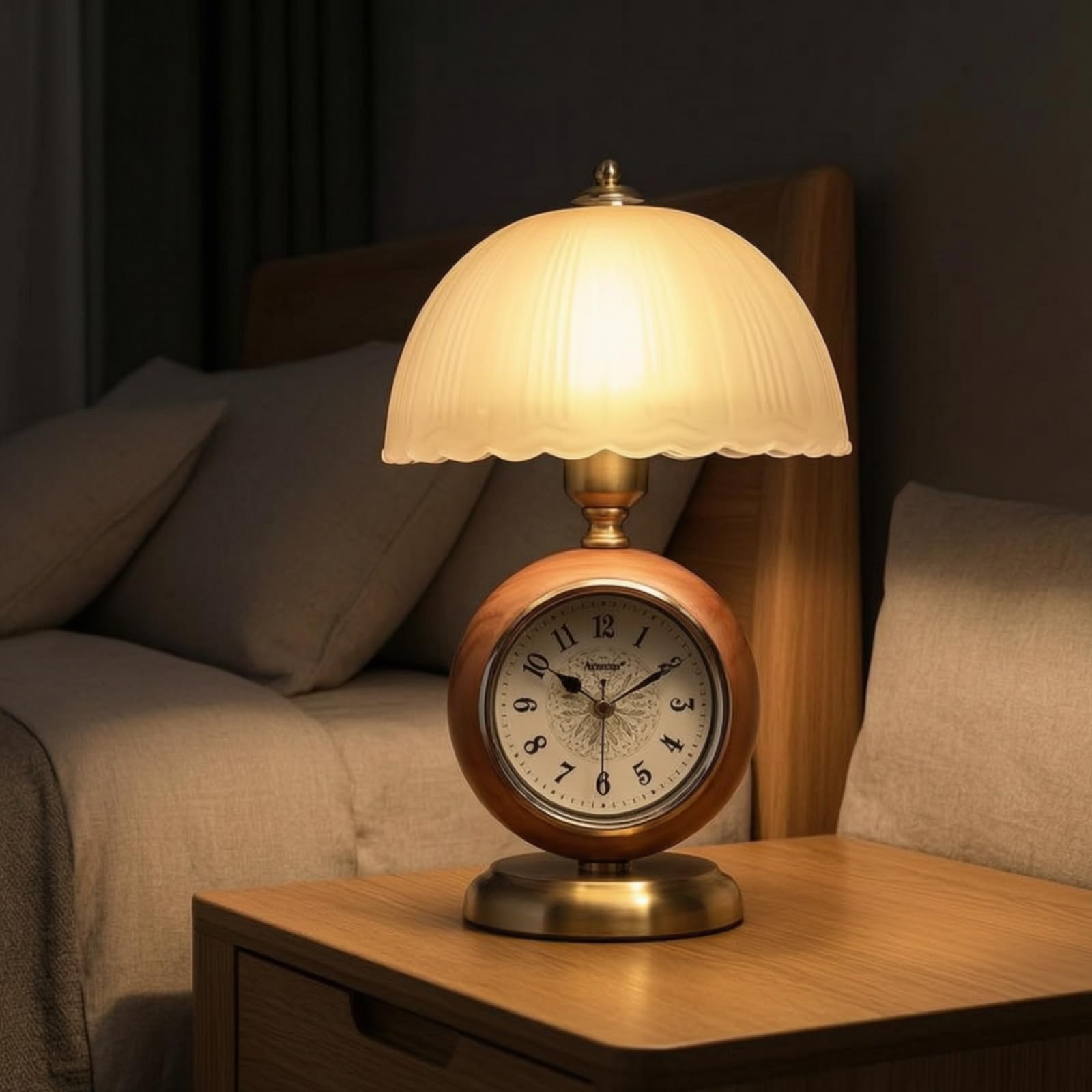 Qianly Lampe Table avec Horloge Intégrée Chaleureuse Lampe Chevet avec Horloge Relaxante Luminaire pour Salon, 602-0039g Ceramic