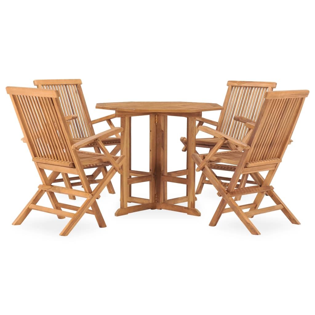 Set di mobili da esterno per esterni, 5 pezzi pieghevoli per esterni in legno di teak massiccio