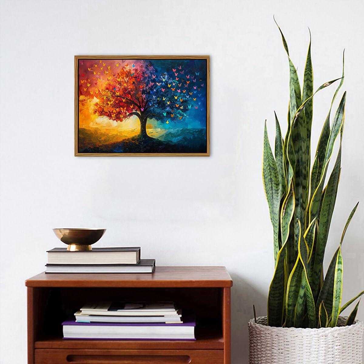 Colourful Tree of Life Wall Art for Living Room Decor Abstract Blossom Tree Painting Pictures Nature Butterfly Floral Canvas Prints Minimalist Framed Artwork for Bedroom Office Home Decoration 30x40cm - Image 4