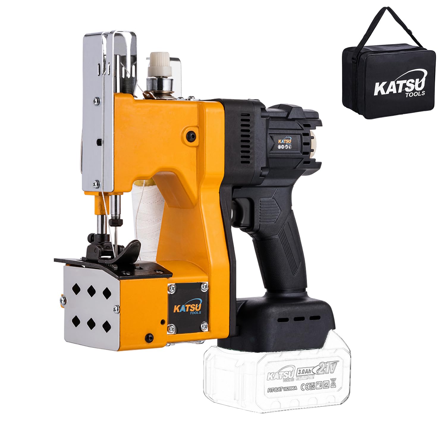 KATSU FIT-BAT - Macchina per cucire senza spazzole, senza fili, 18/21 V, portatile, per tessuti, sacchetti, carta, sacchetti di plastica, senza batteria e caricabatterie