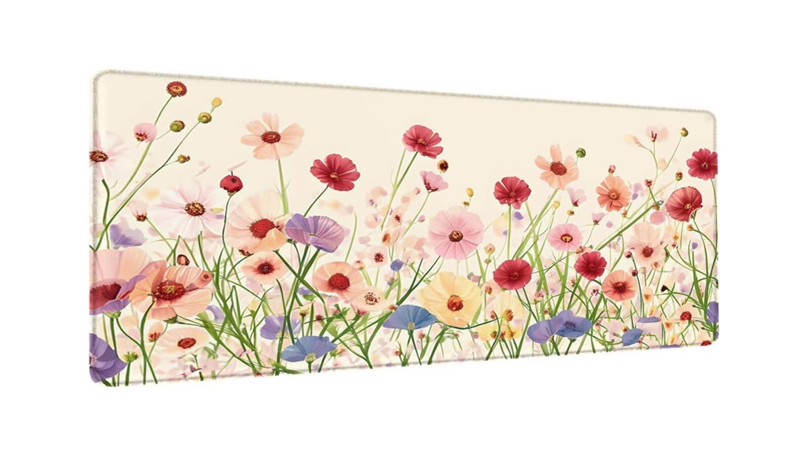 Duża podkładka pod mysz, 100 x 50 cm, rozszerzona podkładka pod mysz, z kolorowymi kwiatami, podkładka na biurko, do gier, podkładka pod klawiaturę z przeszytymi krawędziami i antypoślizgową gumową
