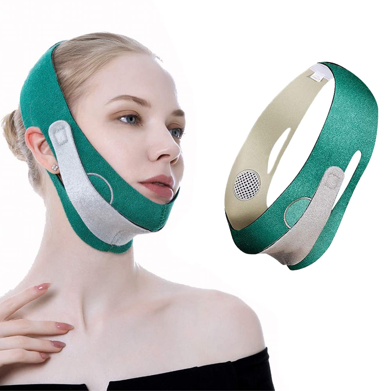 Double Chin Reducer, Ksndurn Green Face Slimmer - Reusable Face Slimming Strap/V Line Lifting Mask