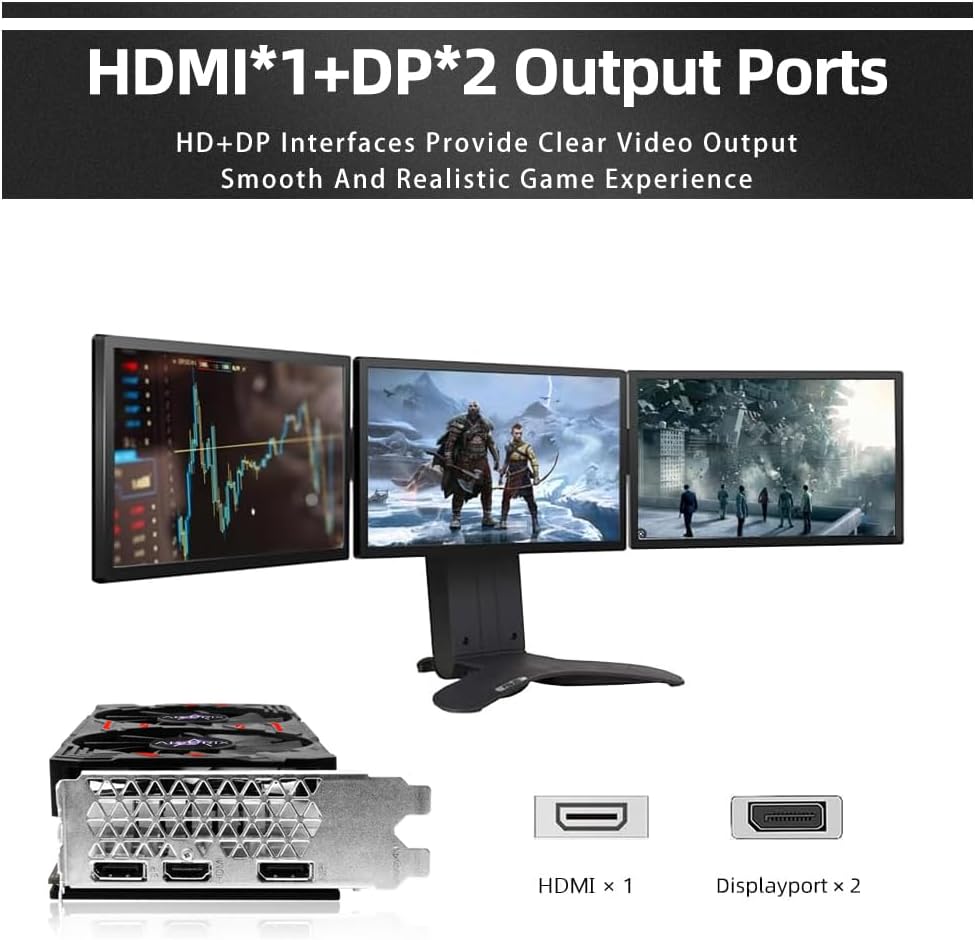 AISURIX RX 580 Graphics Card, 2048SP, Real 8GB, GDDR5, 256 Bit, Pc Gaming Video Card, 2XDP, HDMI, PCI Express 3.0 with Freeze Fan Stop for Desktop Computer Gaming Gpu