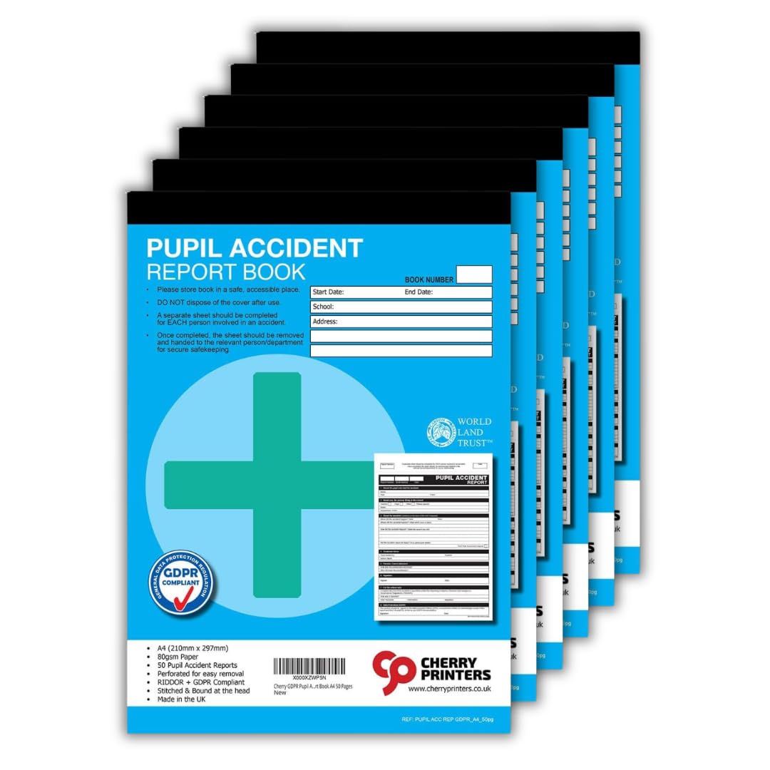 Cherry Printers | GDPR Pupil Accident Report | A4 | 50pages | 6 Pack