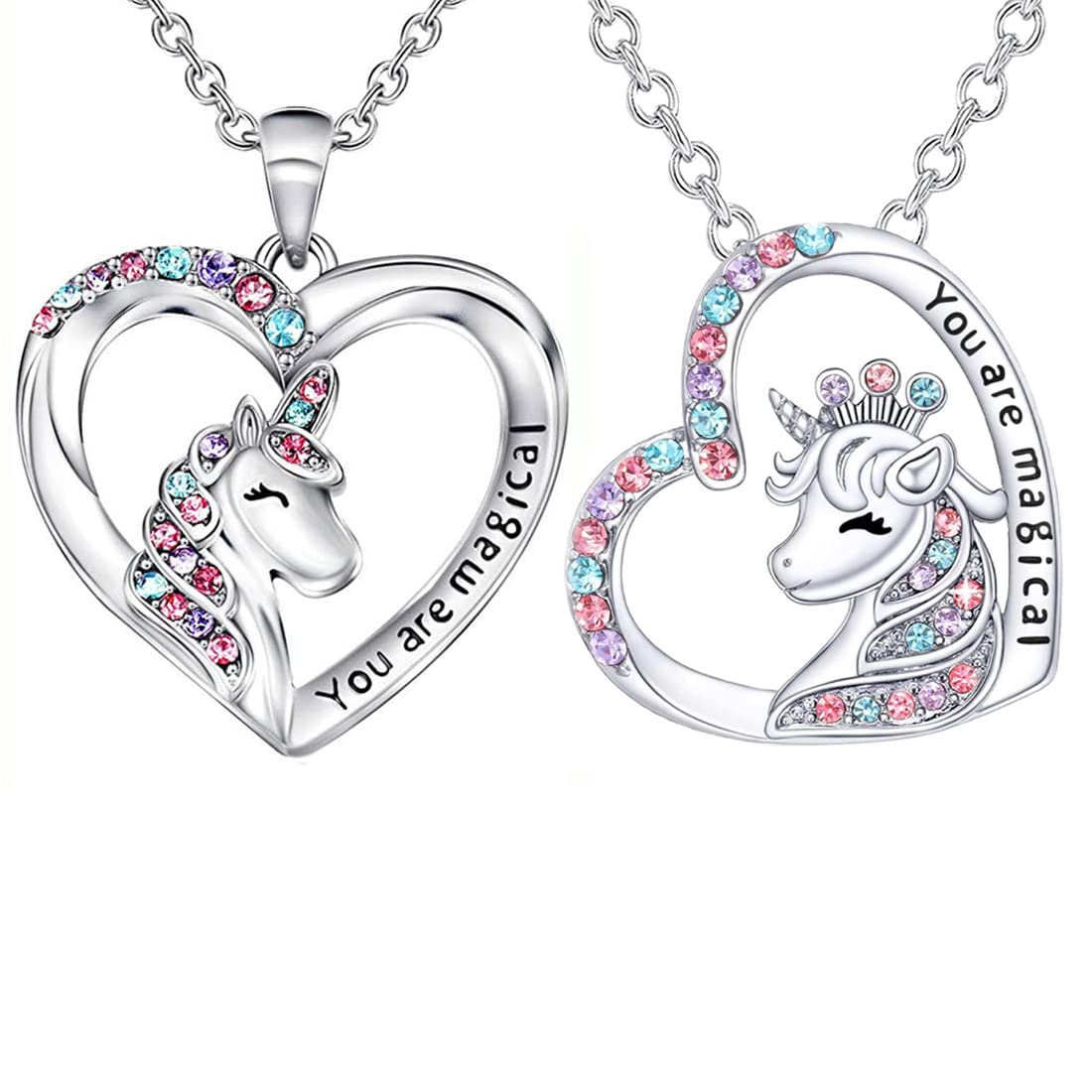 TSLRSA 2 Pcs Collar de joyería de unicornio Collar de unicornio de plata esterlina Regalos de unicornio para niñas Damas Colgantes de unicornio tallados Regalos de cumpleaños para Esposa Hermanas