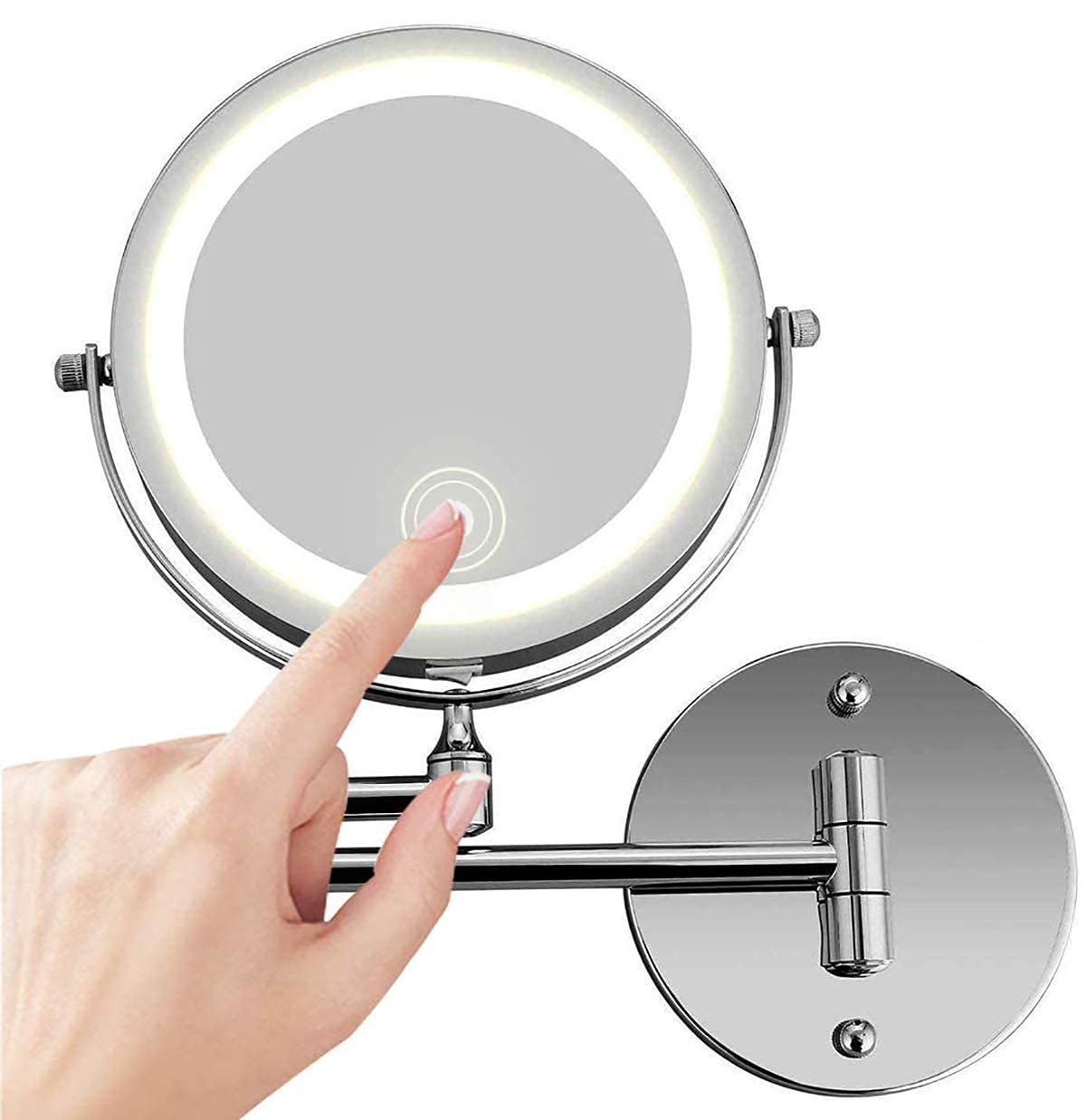 Monirf 10x Magnifying Wall Mounted Double Sided Makeup Mirror With Led Lights, Stainless Steel Bathroom Mirror With AAA Batteries Source And Touch Control Dimming Function