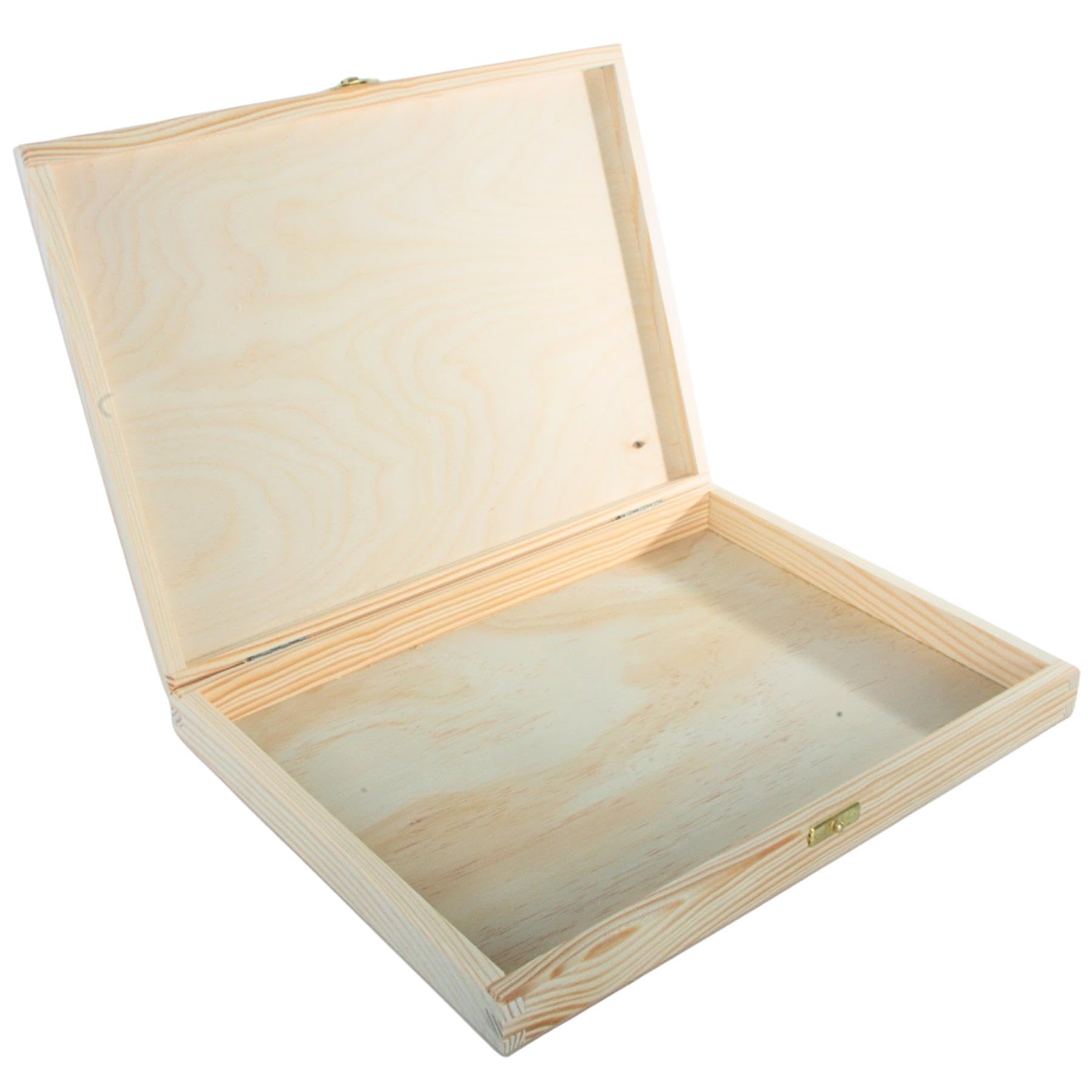 Woodeedoo Natural A4 Slim Wooden Box With Lid | 34 X 25 X 4 Cm | Clasp Closure | Shallow Storing Files Document Gift Case Keepsake Depthless Holder | Paintable Diy Wood