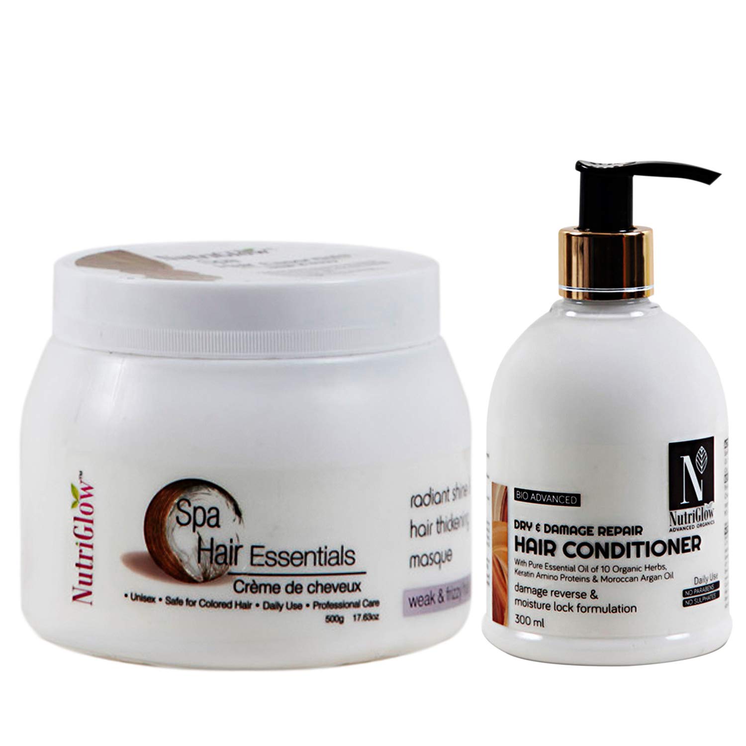 NutriGlow Combo Pack Of 2 Hair Spa Weak & Frizzy (300gm) And Hair Conditioner (300ml) For Dandruff|Silky Hair|all Hair Type