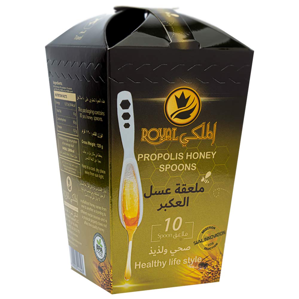 AL MALAKY ROYAL Propolis Honey Spoons, Boosts Metabolism, Free from any Preservatives, 100% Pure & Natural Honey - 10 Pieces