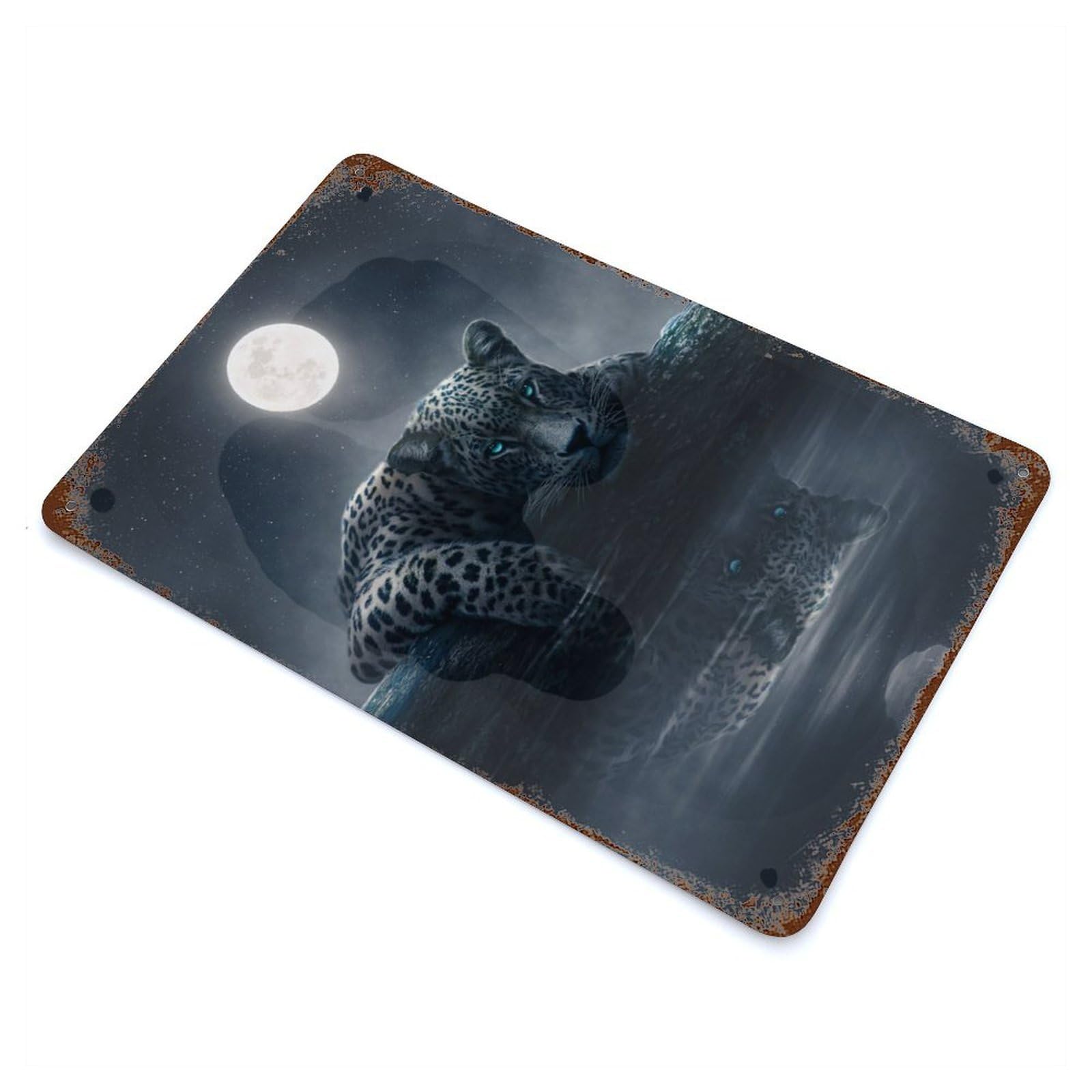 Garage Style Moonlit Jaguar 2 Rusty Metal Tin Sign 11.8"x7.9", Shabby Chic Decor for Bar And Workshop