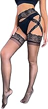 ohmydear Women's Sexy Tights 15 Den Open Crotch Plus Sizes Stockings Garter Belt Elastic Lace Floral Stockings Thigh High Pantyhose