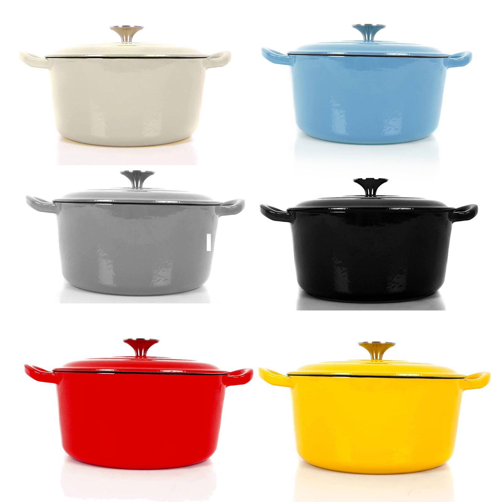 Echtwerk Cast Iron Dutch Pot with Enamel Coating, Cast Iron Pot, Roasting Dish with Lid, Bread Baking Pot Round, Suitable for Oven, Grill, BBQ and Induction, Light Blue, 3.5 L, Diameter 22.5 cm