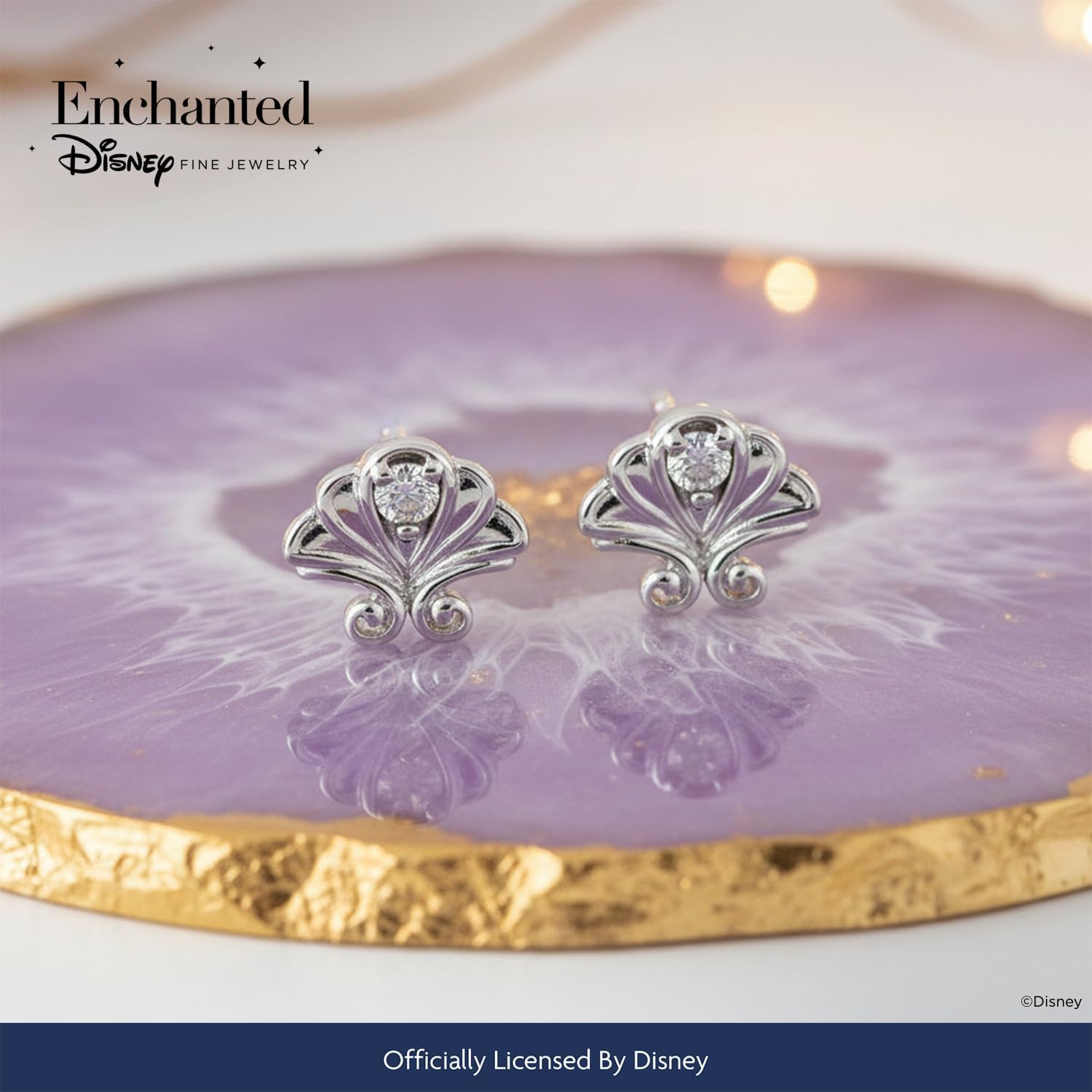 Jewelili Enchanted Disney Fine Jewelry Sterling Silver Round White Diamond Accent Ariel Stud Earrings