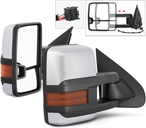 AKKON - Para Silverado 14-20 Silverado Amber Extensible Towing Power Heated Función Espejos Laterales Set Par con Cubierta Cromo