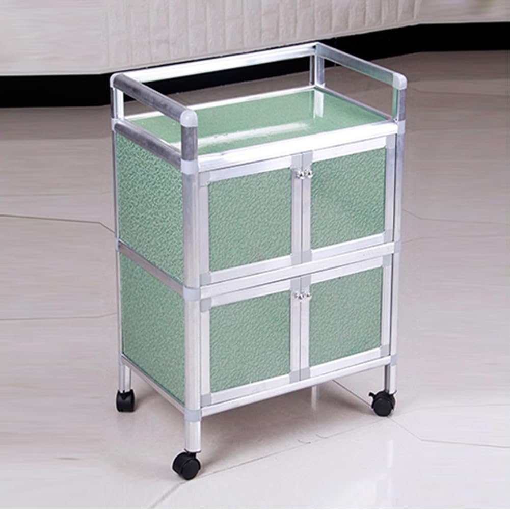 Utility Salon Trolley with Wheels, Rolling Lab Cart for Beauty Salon, Salon Trolley Cart with 4 Cabinet Doors, Tattoo Table Work Station, Multifunctional Utility Cart for Manicure Shop,Green